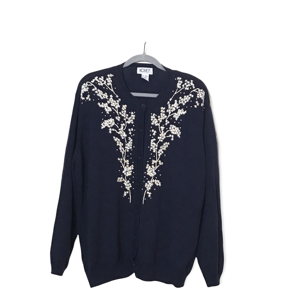 3X Plus Size Vintage Blue Koret Button Up Cardigan with Embroidery